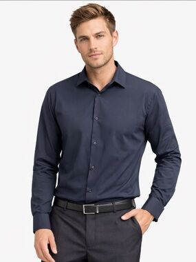 Zara Men’s Slim Fit Button Down Shirt Navy — Size L